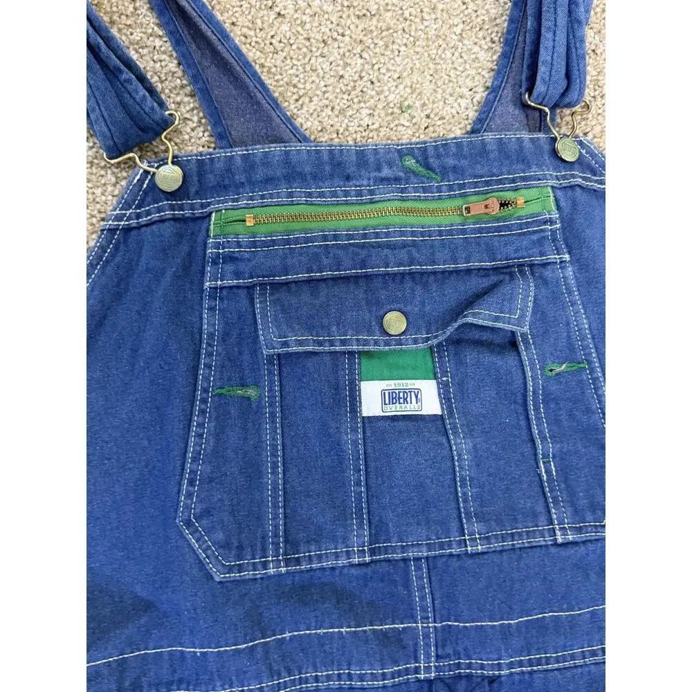 Liberty Overalls Mens 52x30 Big Tall Blue Denim Bib Relaxed Fit Workwear Pockets - Picture 7 of 10